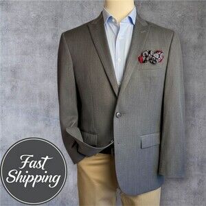 EGARA Slim Fit Mens 44R Gray Wool Blazer Sport Coat Two Button Jacket Suits